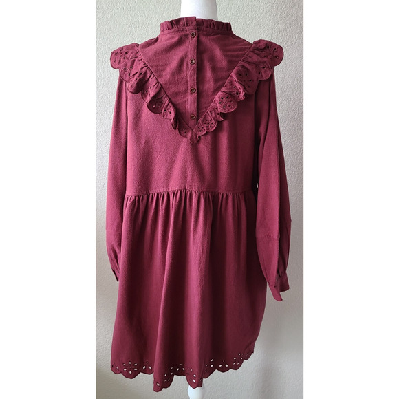 NWT Madewell Boho Festival Dress Large Western Eyelet Ruffle Embroidery Burgundy - Picture 10 of 16
